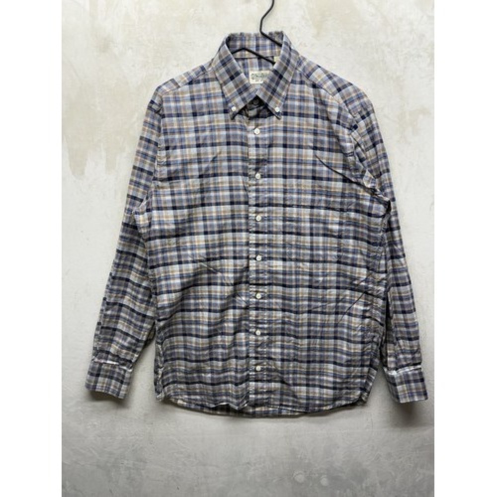 Vintage Gitman Bros Shirt Men's Medium Brown Plaid Button Down Long Sleeve 90s